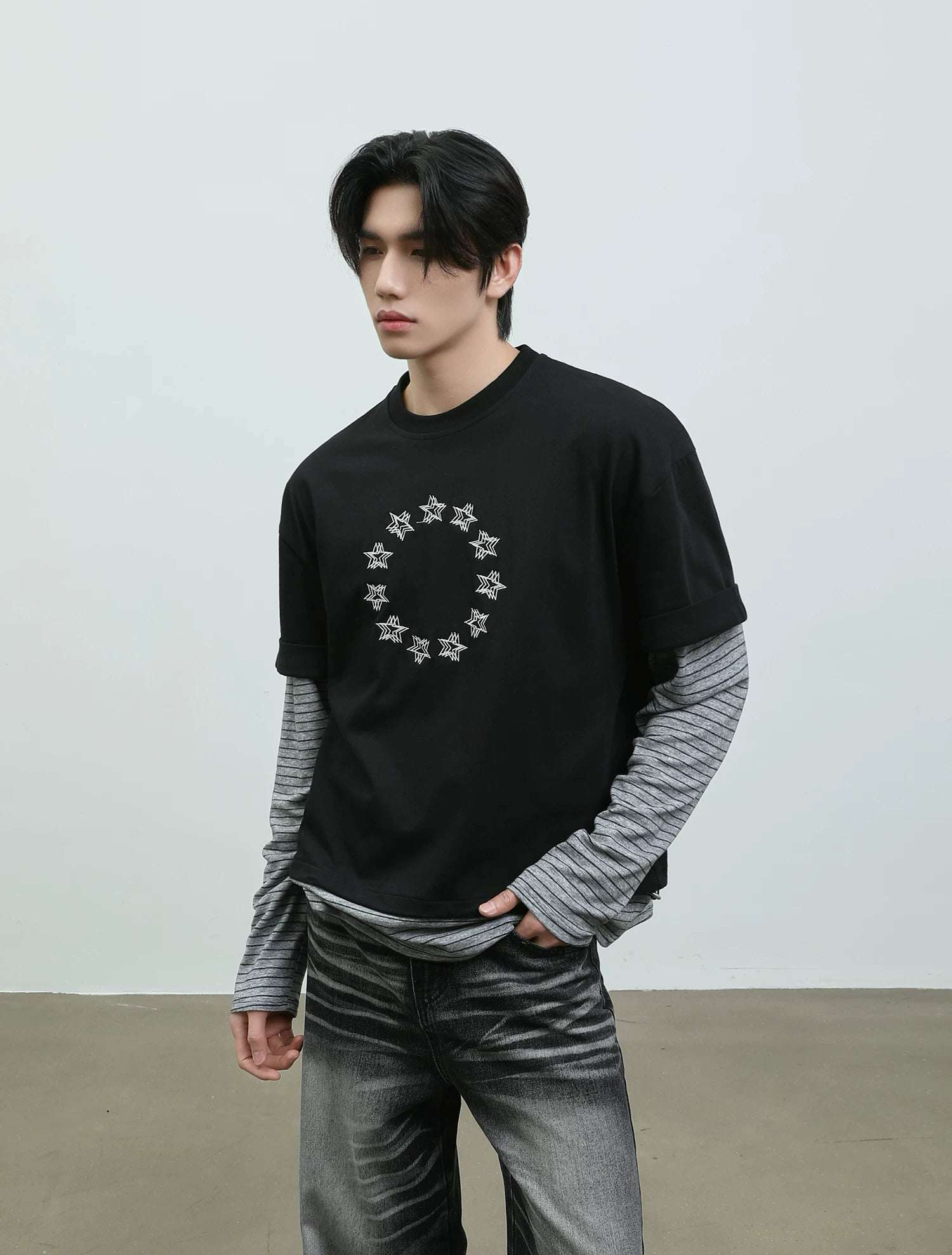 Layered Star Print Long Sleeve T-Shirt