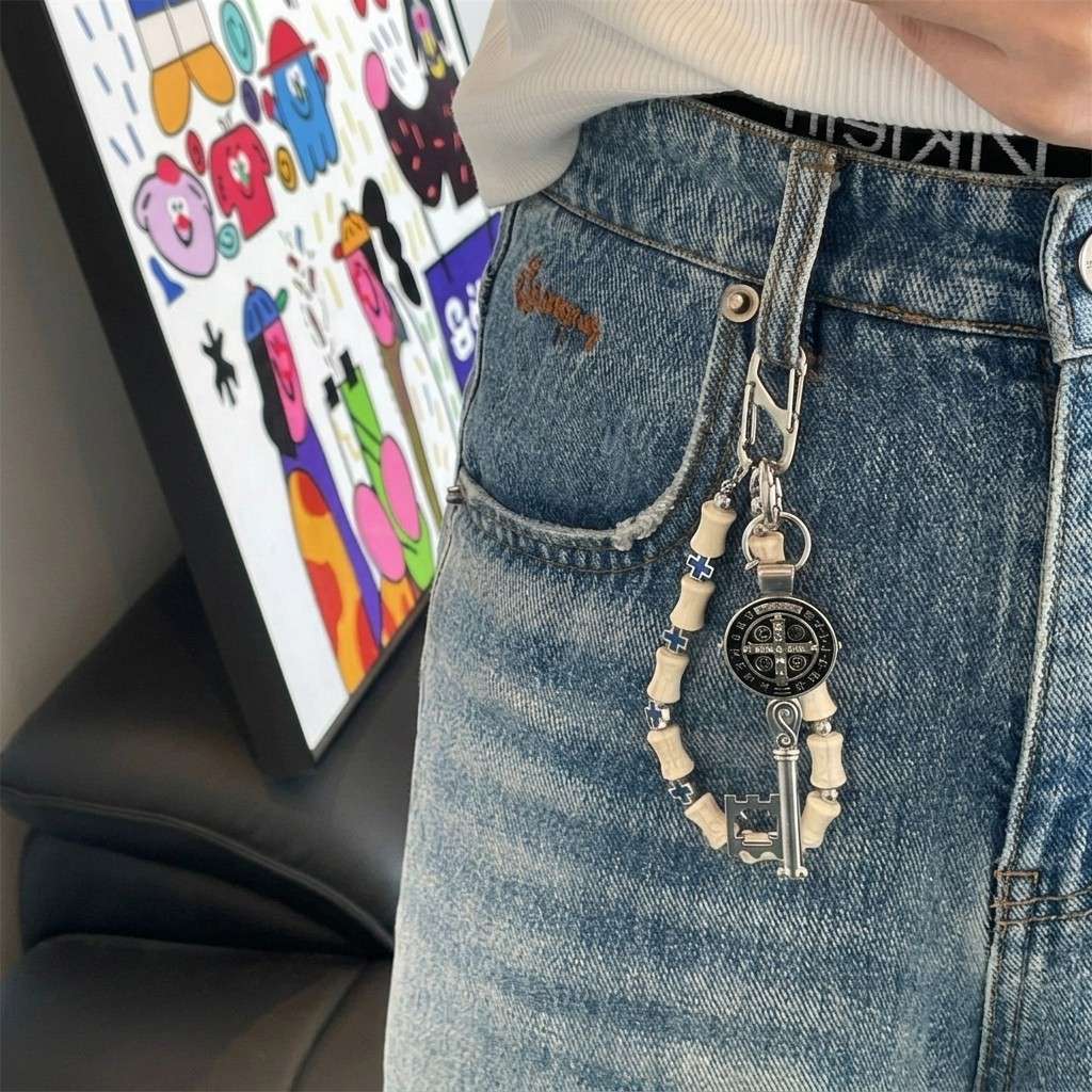 Bamboo Beaded Cross Pants Chain