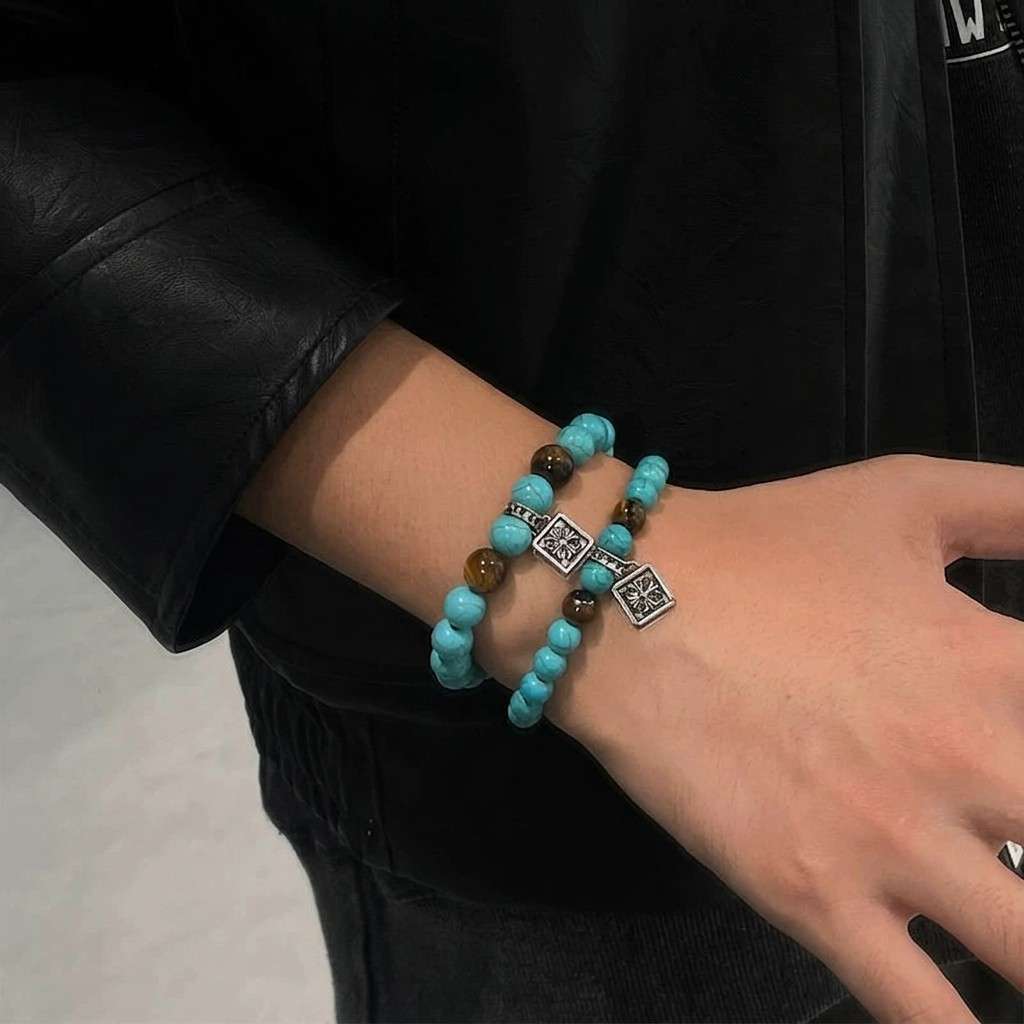 Beaded Cross Flower Charm Bracelet