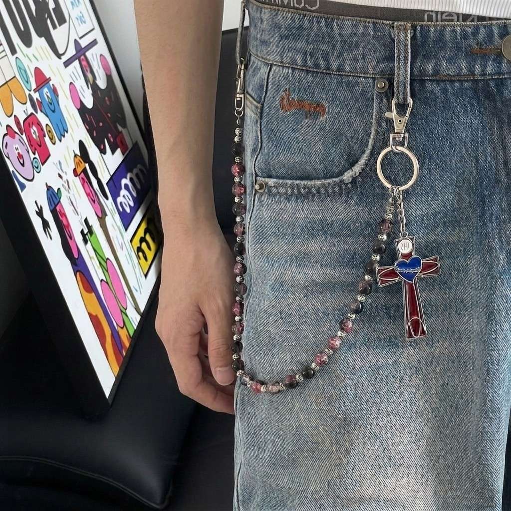 Beaded Cross Pendant Pants Chain