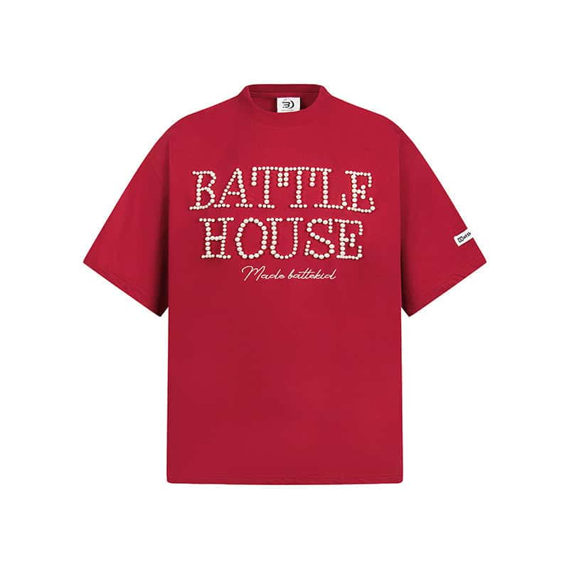 Camiseta de manga corta con letras bordadas con pedrería