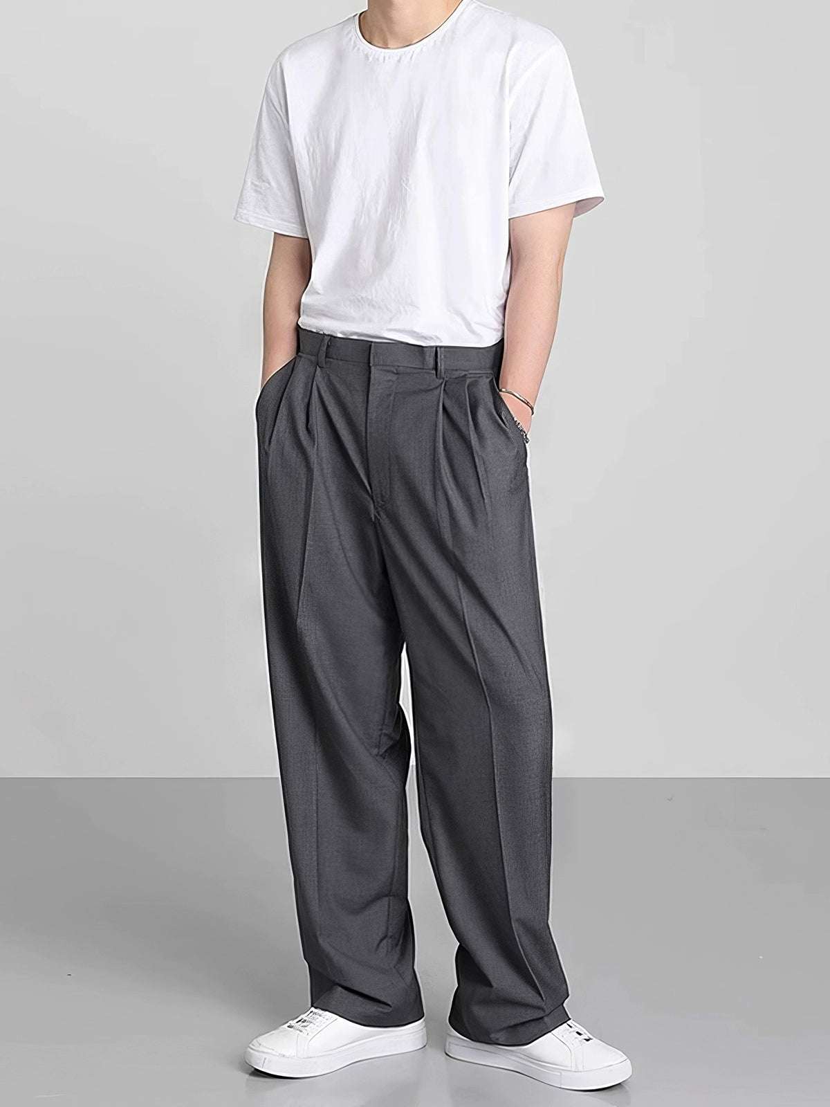 Double Pleated Wide-Leg Casual Pants