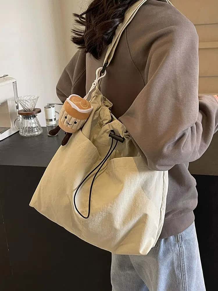 Drawstring Shoulder Tote Bag