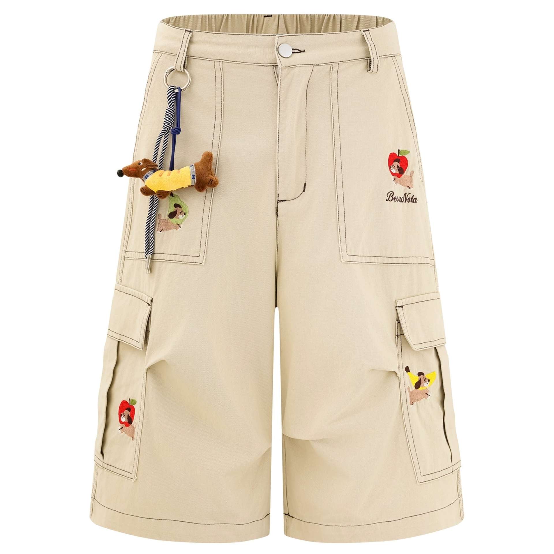 Embroidered Cargo Shorts with Cartoon Detail