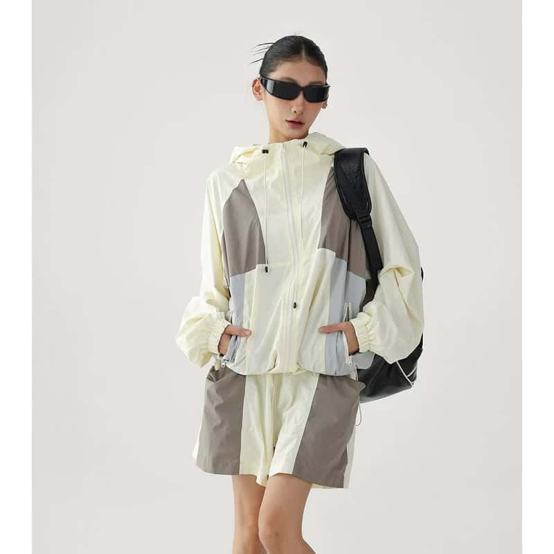 Colorblock Hooded Windbreaker Jacket and Shorts