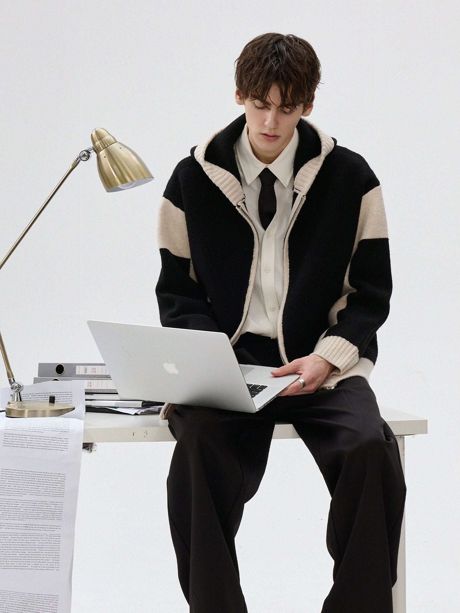 Velvet Hooded Knit Sweater Jacket