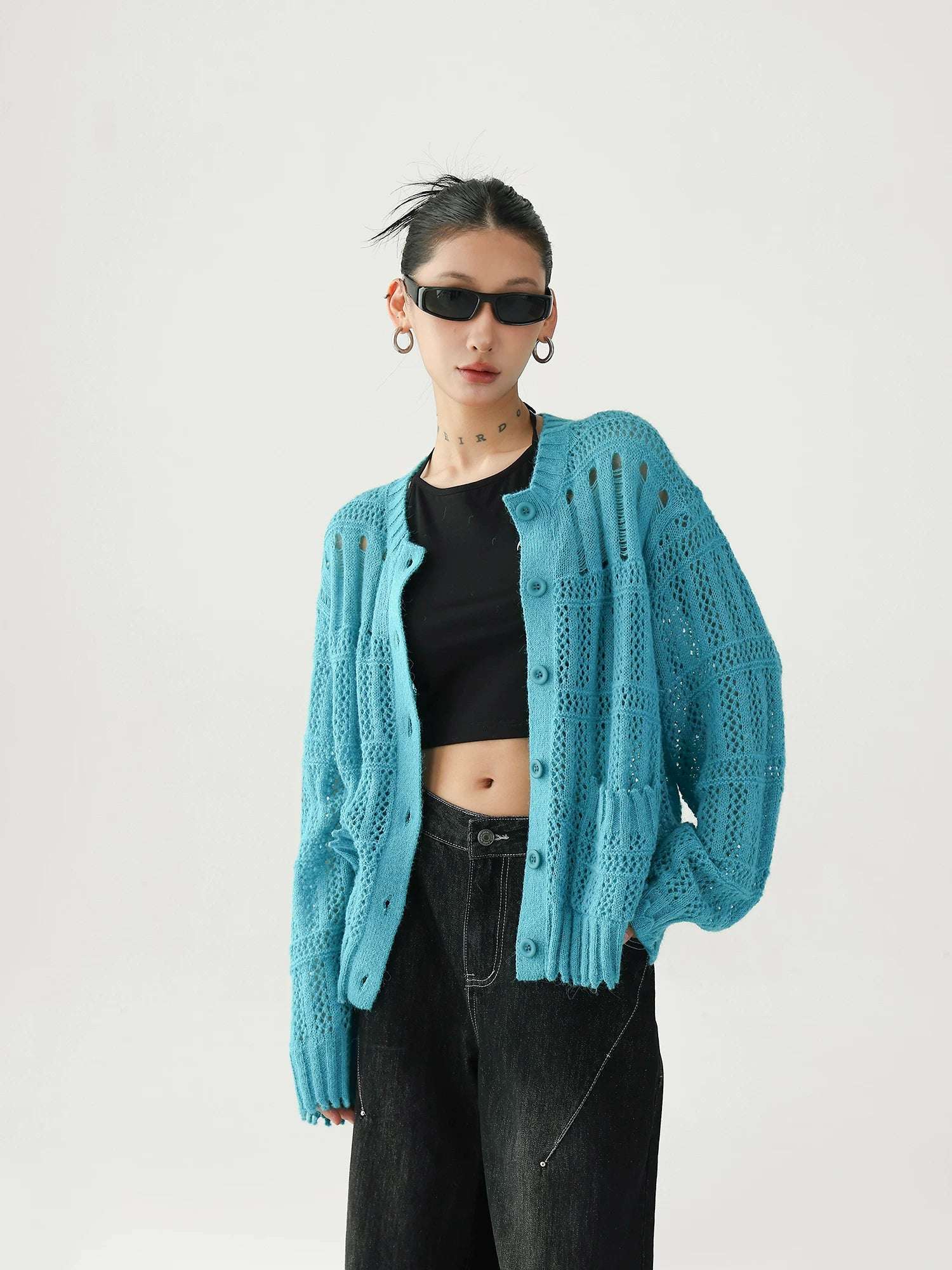 Lightweight Open Knit Button Cardigan