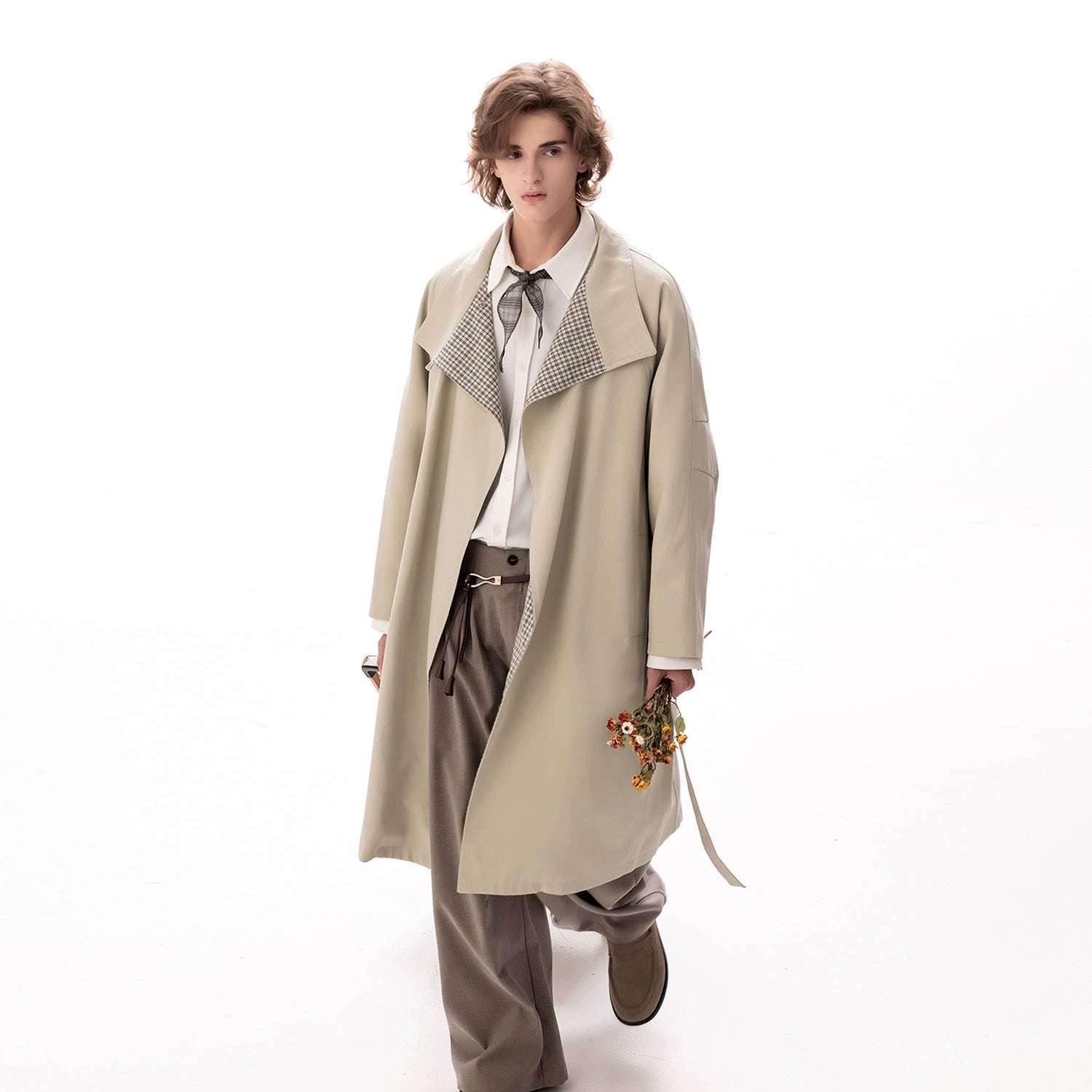 Plaid Collar Windbreaker Coat