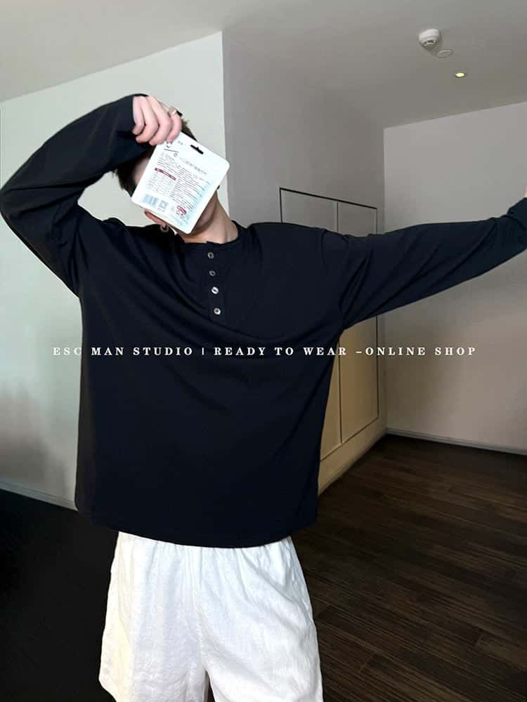 Henry Collar Solid Color Casual Pullover