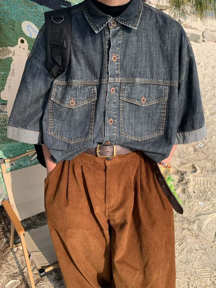 Short Sleeve Loose Fit Denim Shirt