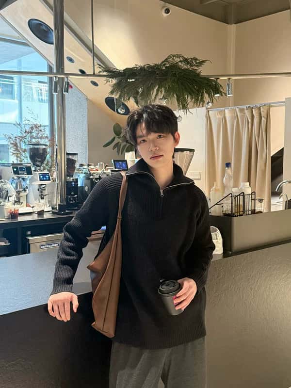 Half Zip Ribbed Stand Collar Sweater