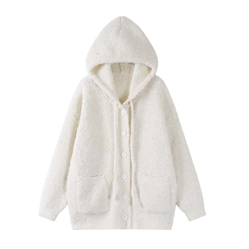 Hooded Button Front Knit Cardigan