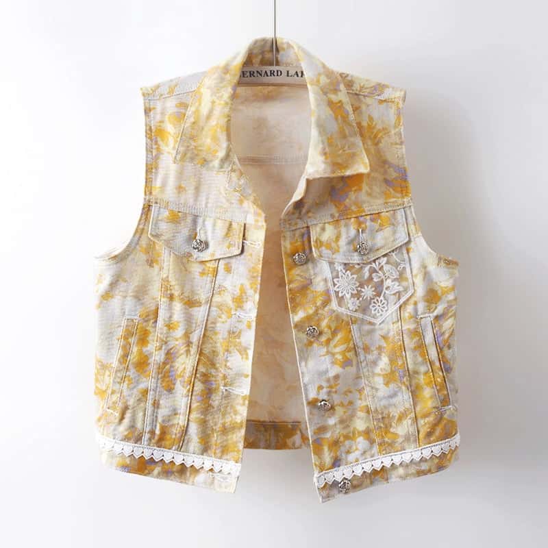 Hemdweste aus Denim mit Spitze und Spitzenprint
