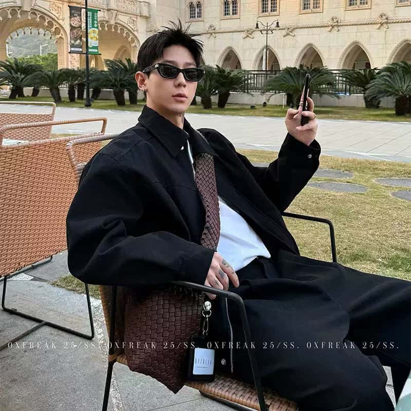 Veste de travail bomber à col châle, coupe décontractée