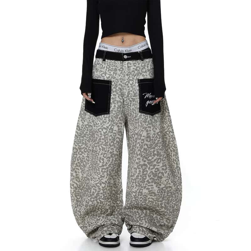 Leopard Print Wide Leg Cargo Pants