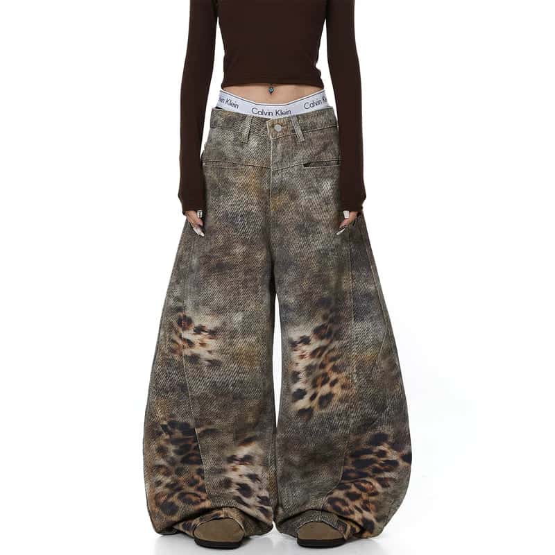 Leopard Print Wide Leg Jeans