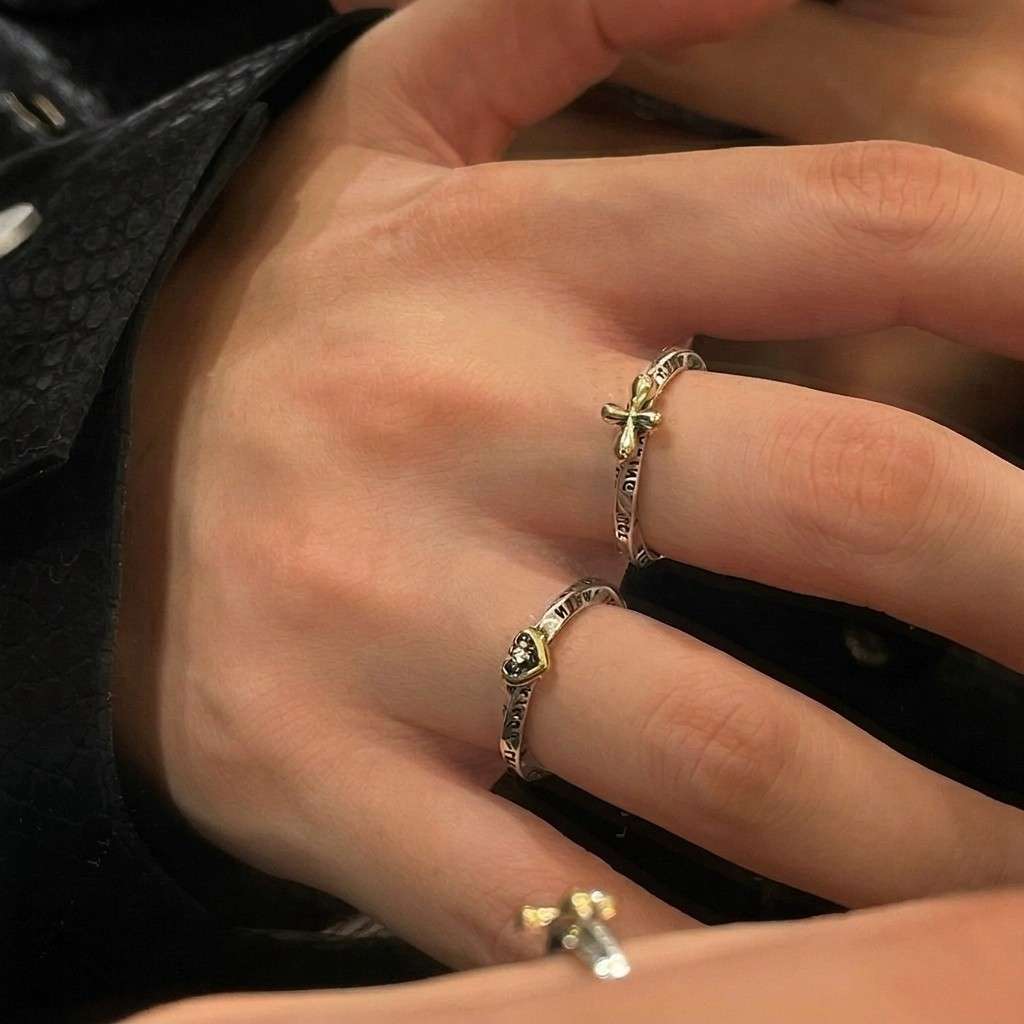 Letter Engraved Cross Heart Ring