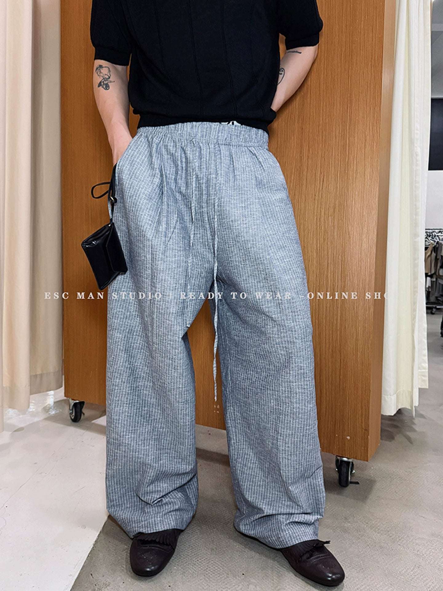 Linen Wide-Leg Drawstring Pants