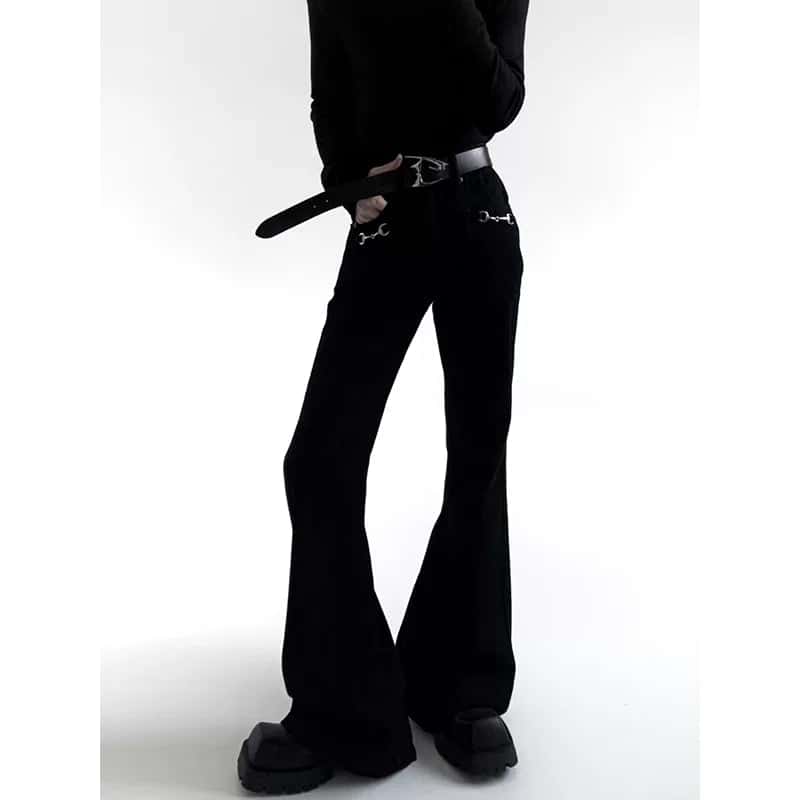 Metal Buckle Flared Stacked Jeans