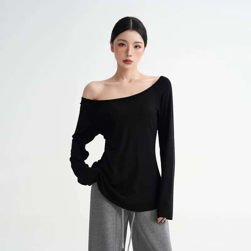 Schulterfreies Longsleeve-T-Shirt aus Lyocell