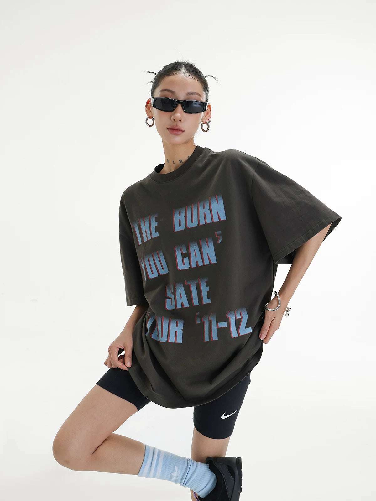 Oversized Cotton Letter Graphic T-Shirt