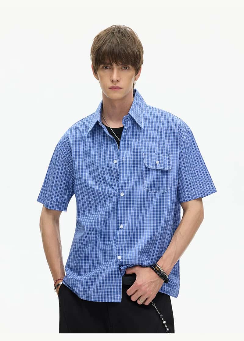 Plaid Short Sleeve Button-Up Shirt