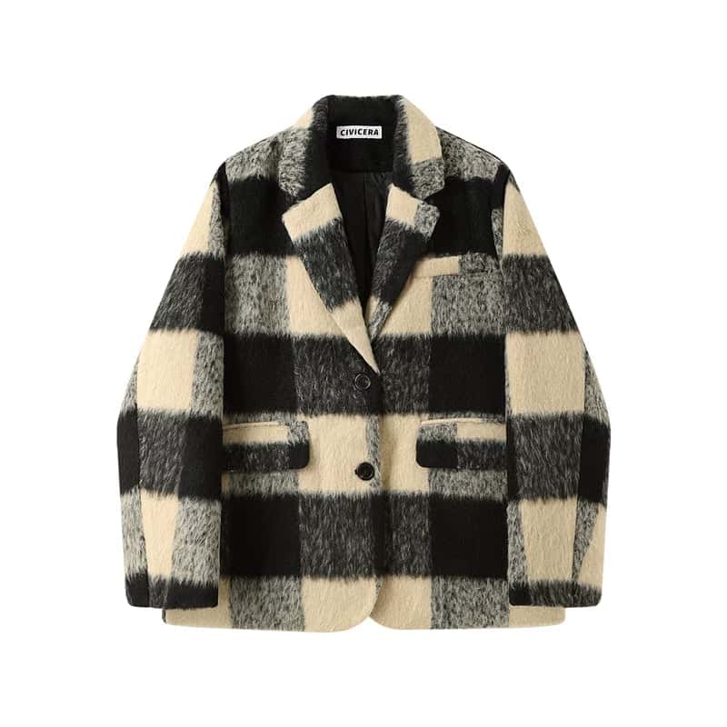 Plaid Wool Padded Winter Suit Coat