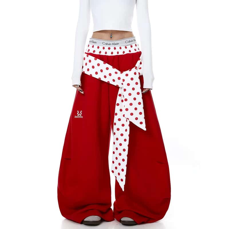 Polka Dot Tie-Waist Wide Leg Pants