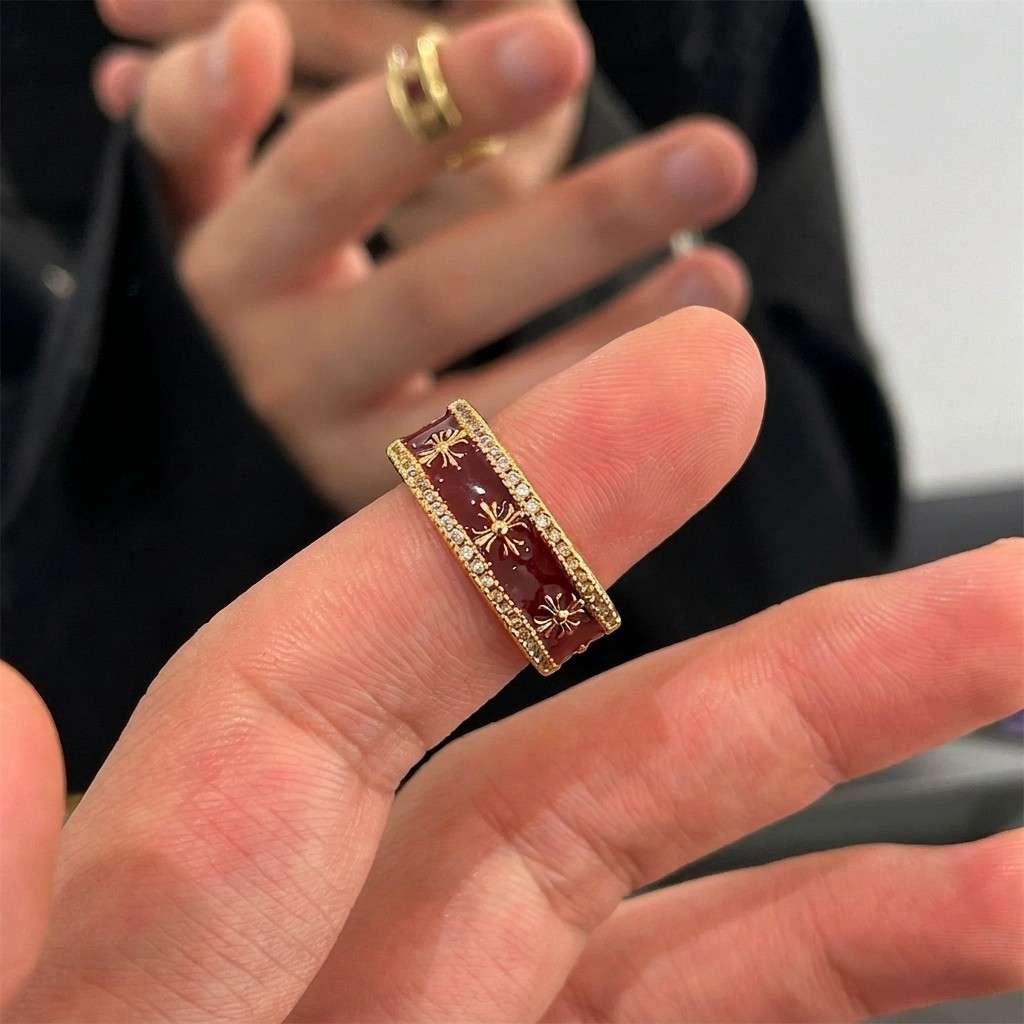 Red Gold Cross Flower Ring