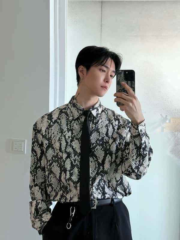 Snake Print Long Sleeve Button-Up Shirt