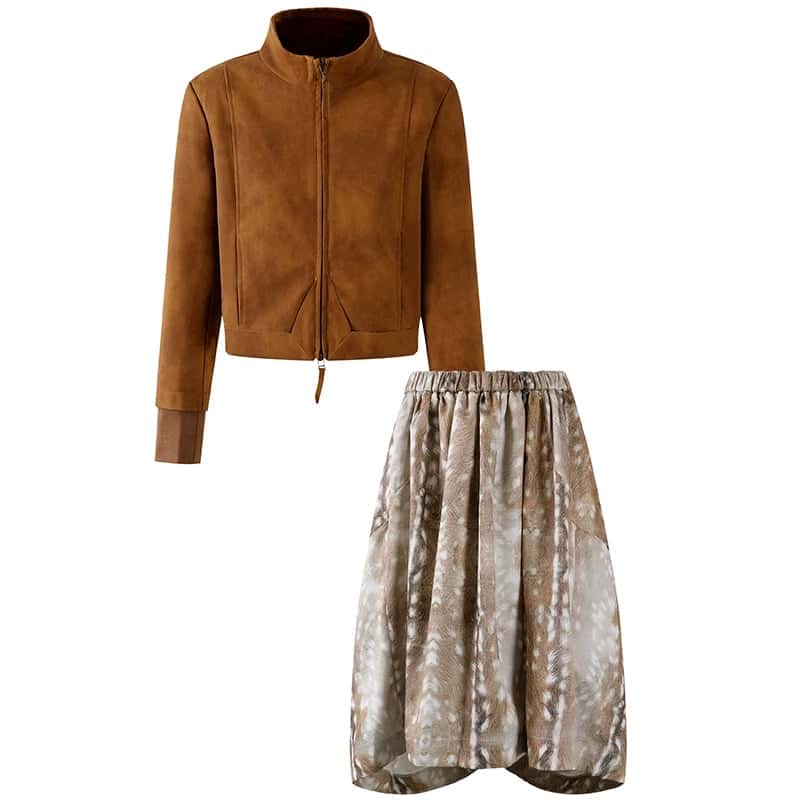 Stand Collar Suede Jacket and Skirt (sold separately)