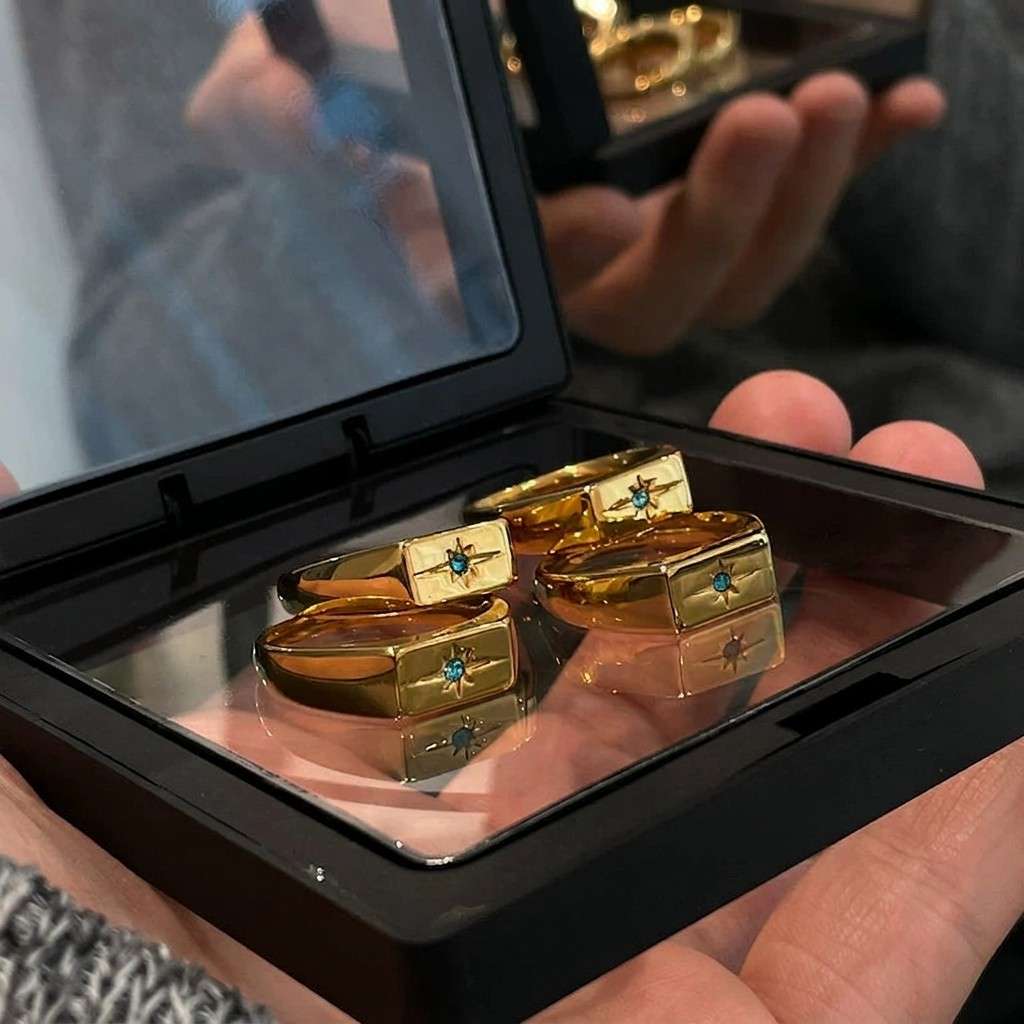 Star Engraved Gemstone Signet Ring