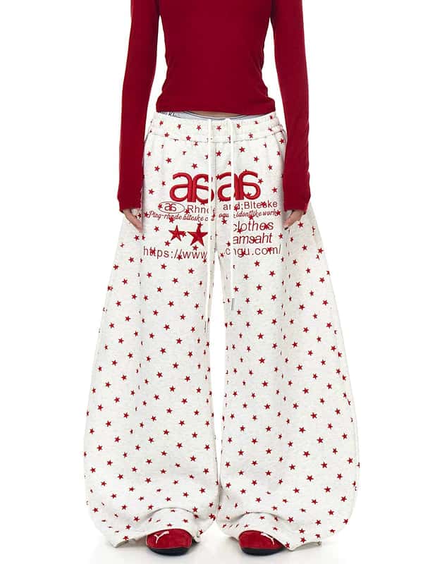 Star Print Wide Leg Streetwear Pants