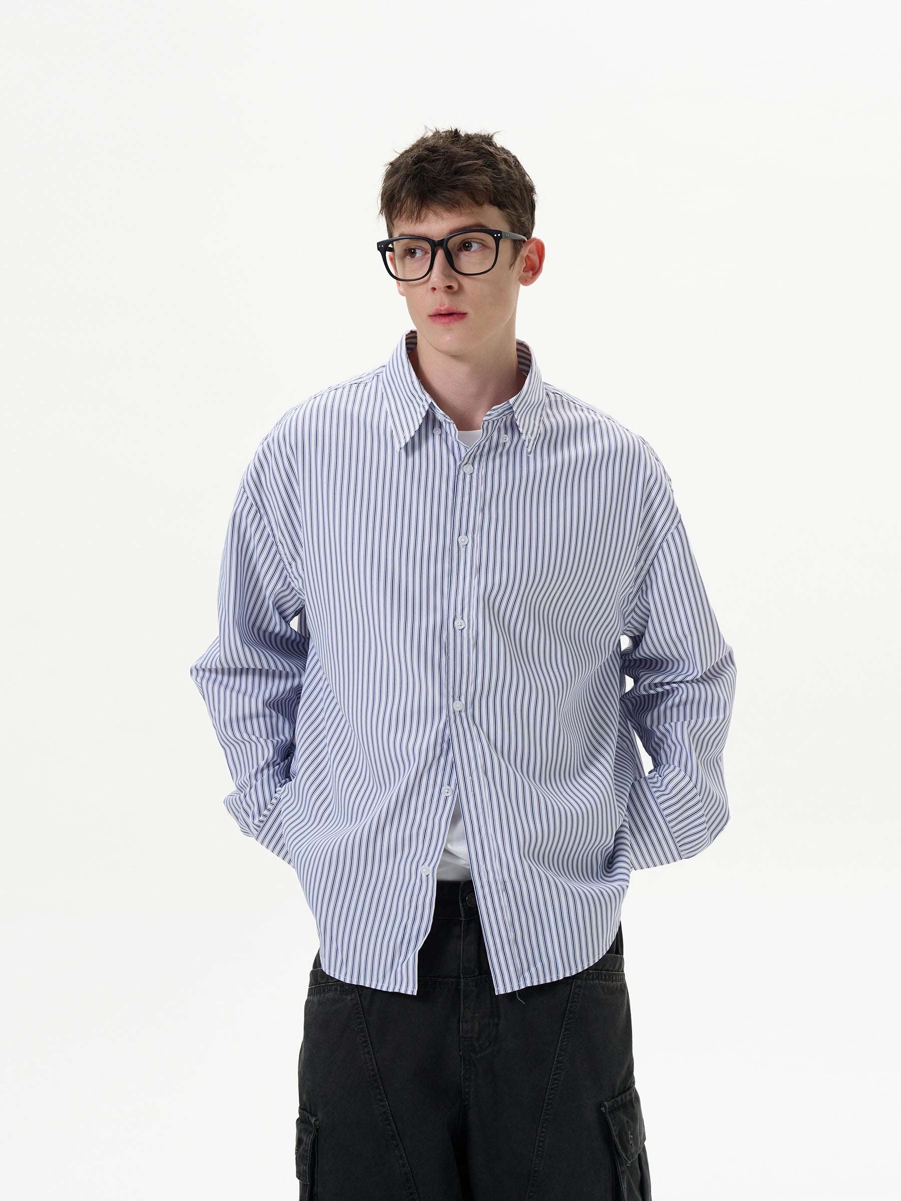 Striped Button-Up Casual Loose Fit Shirt