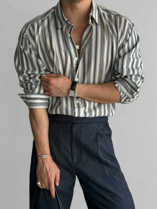 Striped Long Sleeve Collared Shirt