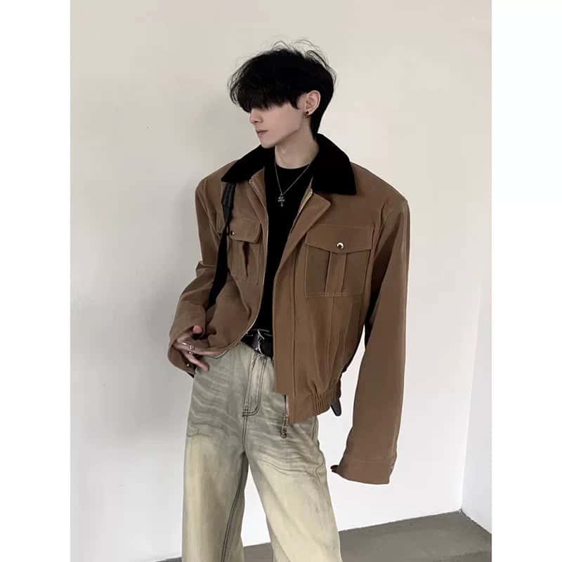 Suede Padded Shoulder Short Jacket