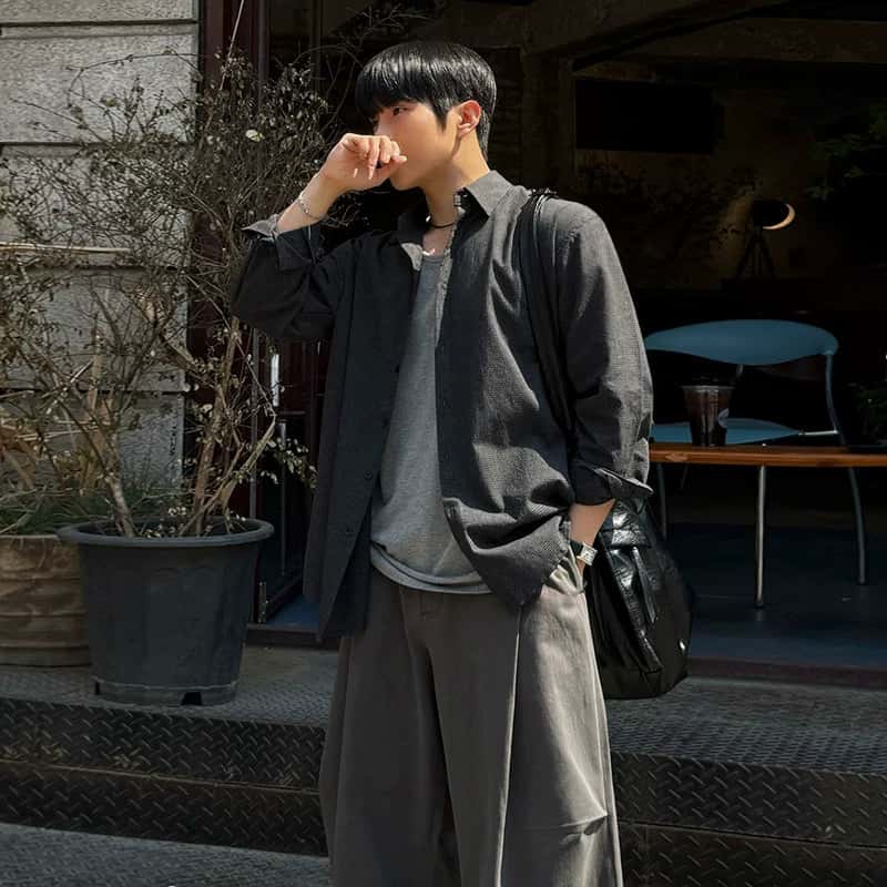 Textured Loose Fit Long Sleeve Shirt