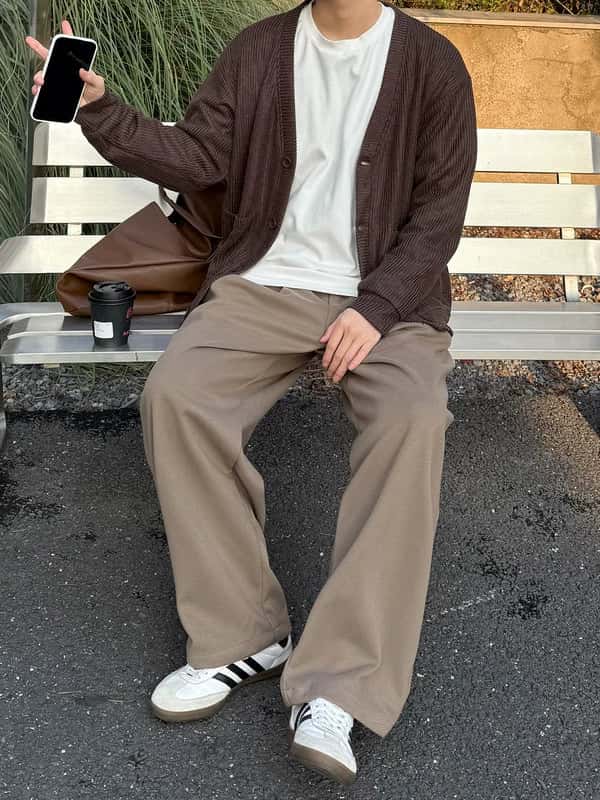 Thick Wool Wide-Leg Casual Pants