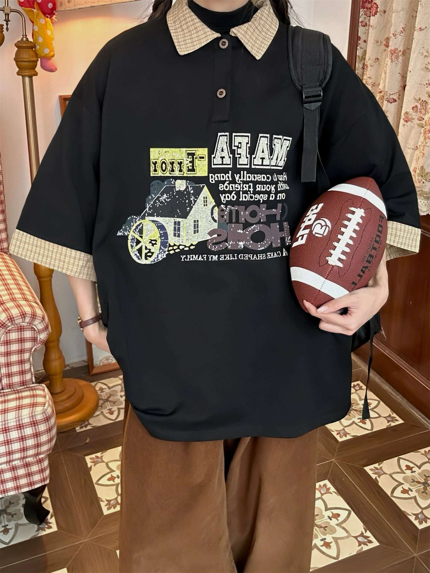 Vintage Graphic Short Sleeve Lapel Shirt