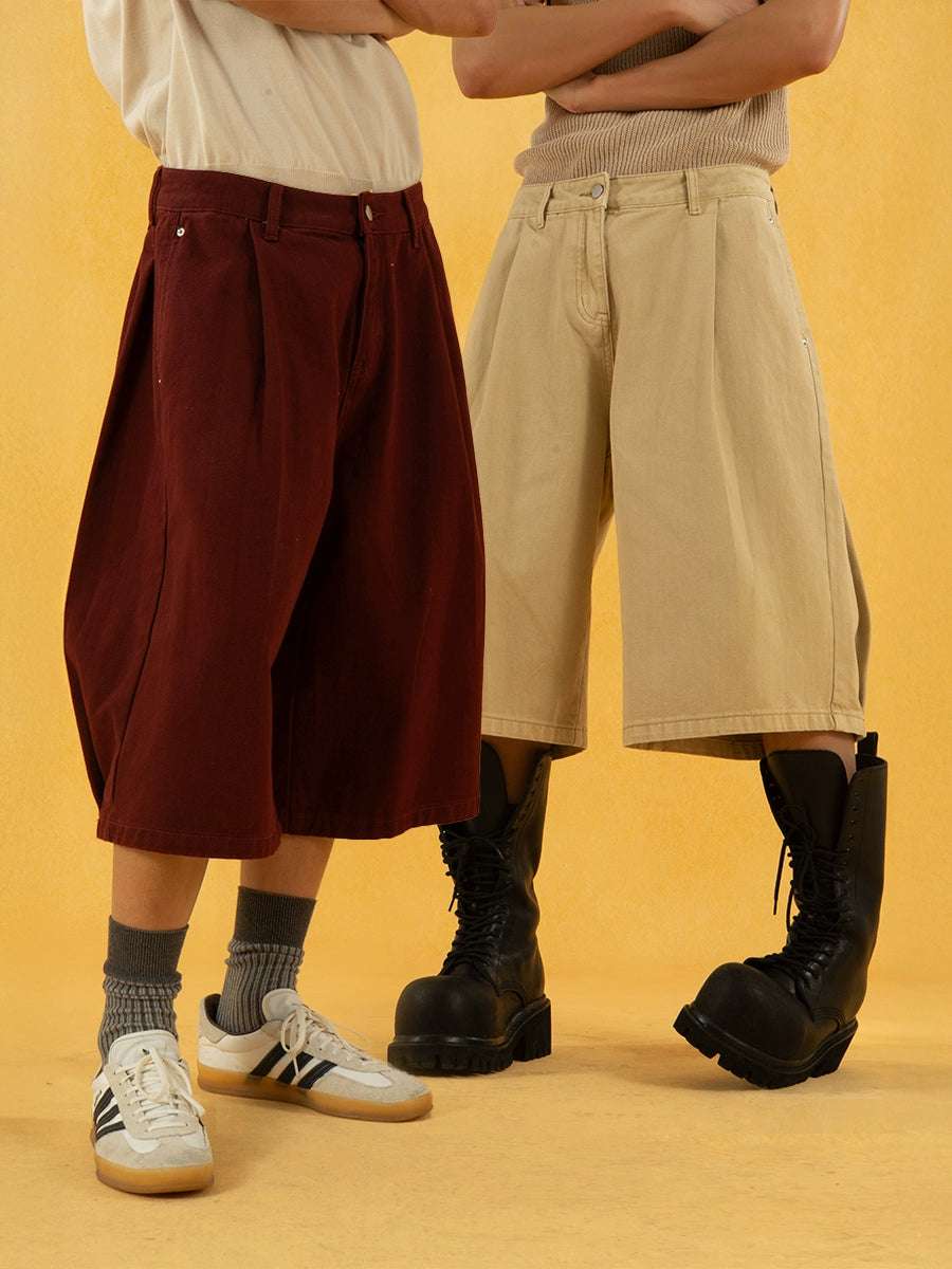 Pantalon décontracté mi-long à jambes larges